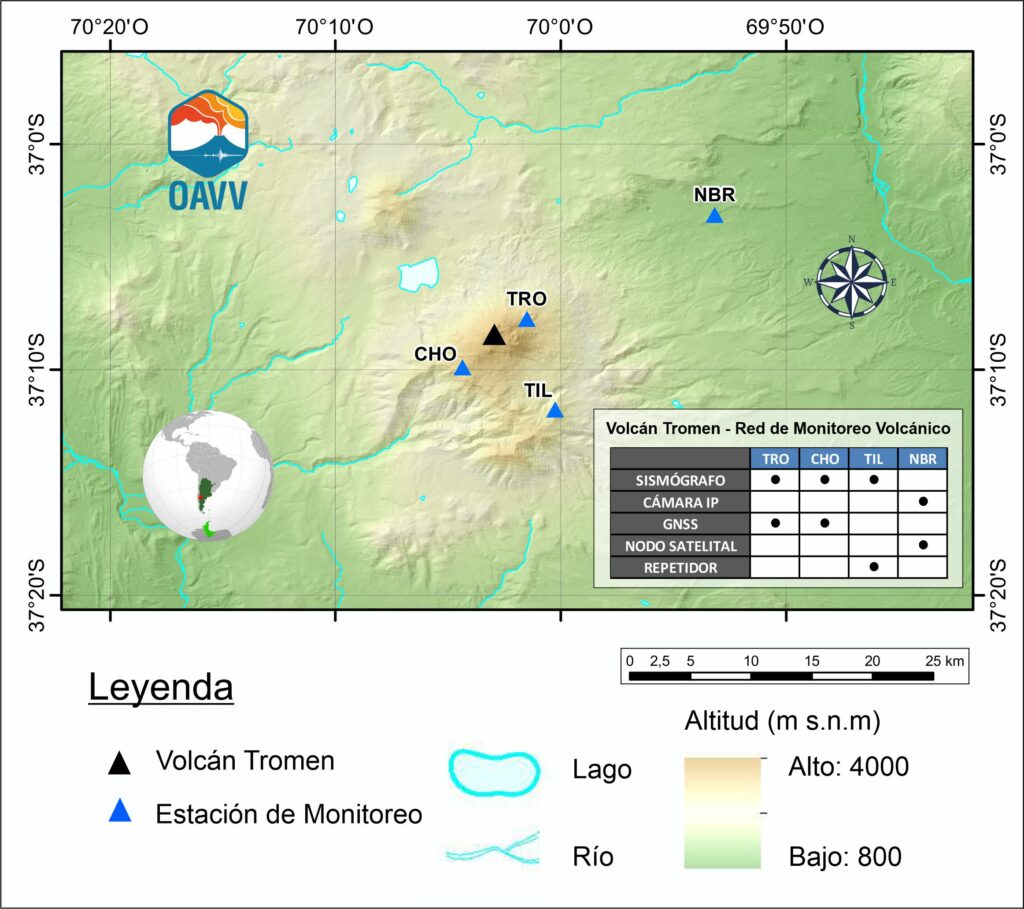 Mapa estaciones Vn. Tromen (OAVV-SEGEMAR)