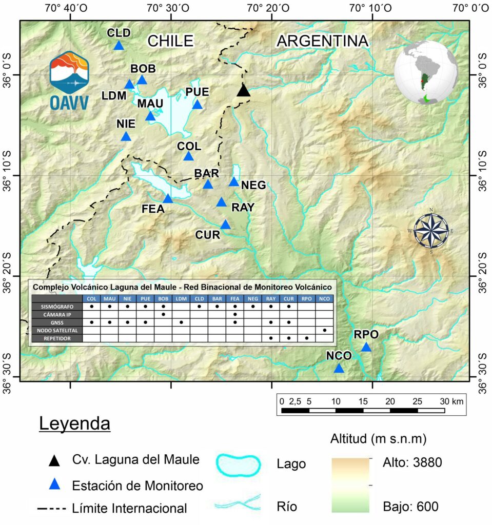 Mapa estaciones Cv. Laguna del Maule (OAVV-SEGEMAR)