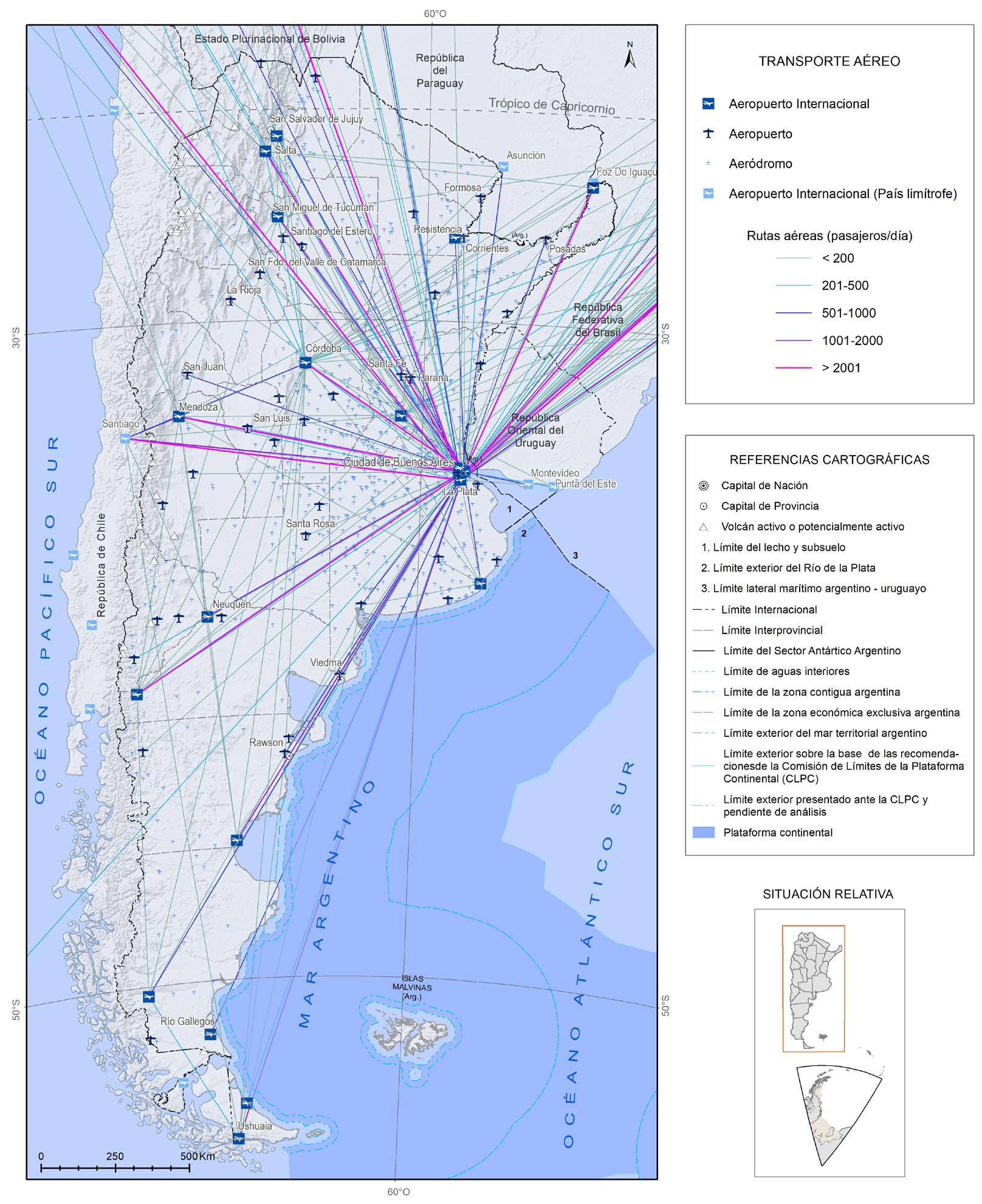 Información de base utilizada para la ponderación de los factores exposición local y regional de la aviación. Fuentes: IGN 2023a, AA2000 2022, DGAC 2022, ANAC 2021, IATA/ICAO 2020. Base cartográfica IGN (2023a).