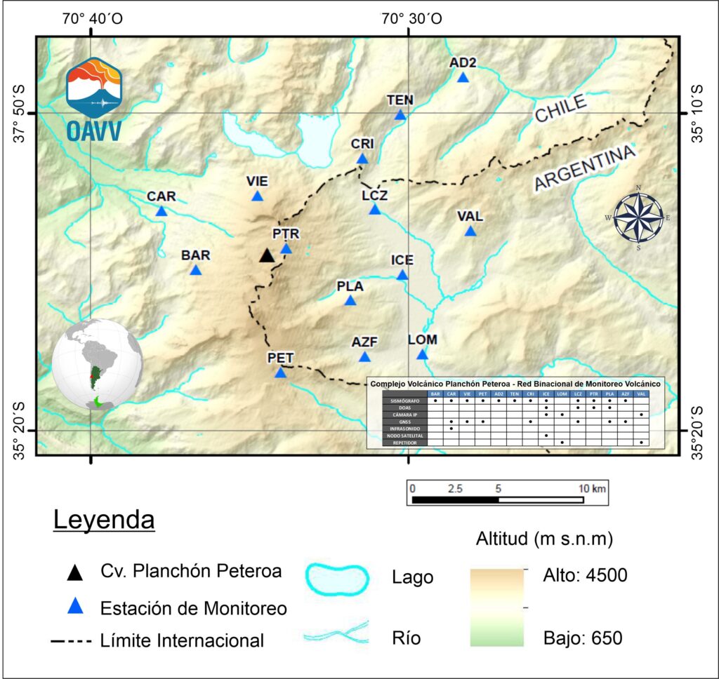 Mapa estaciones Cv. Planchon Peteroa (OAVV-SEGEMAR) (2026)